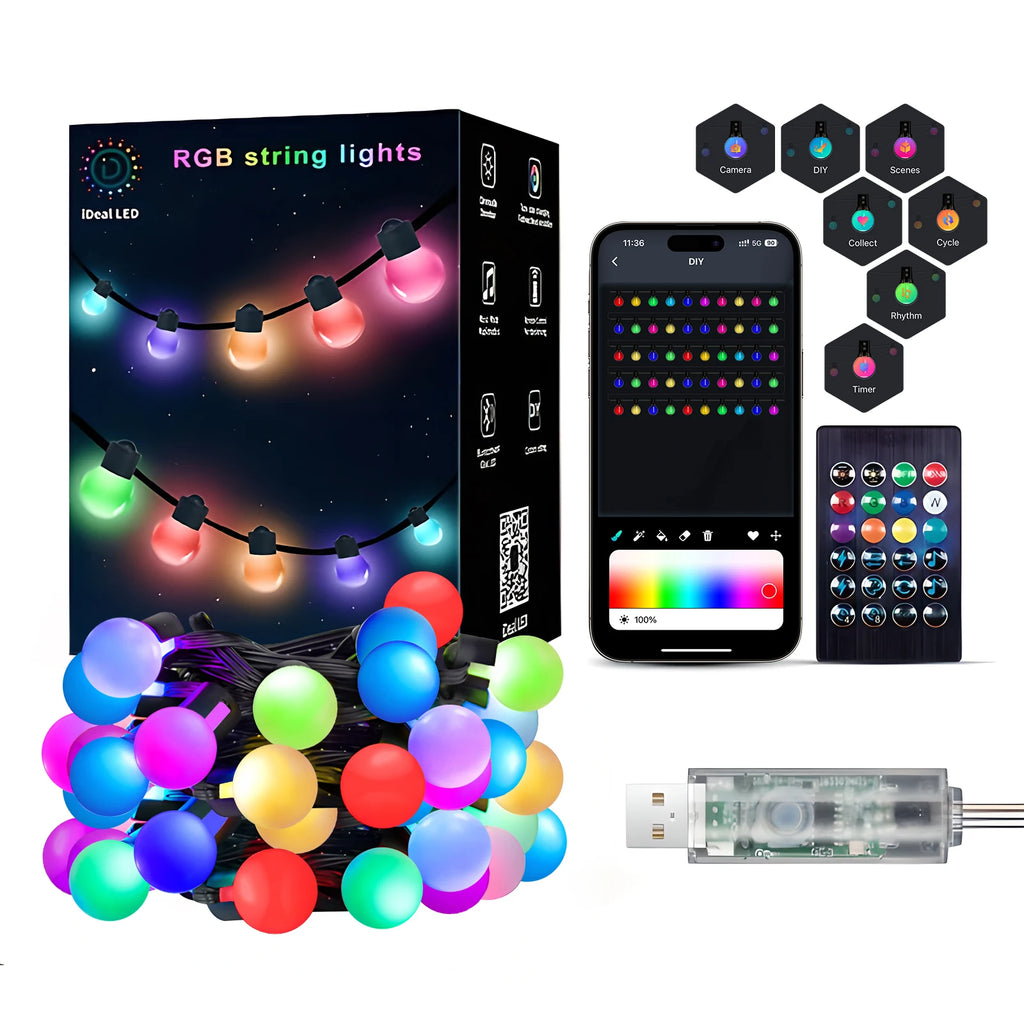 Smart Garden String Lights with App Control RGBIC Colors IP65 Rated for Gardens, Courtyards, Parties, and Christmas Decorations Vue
