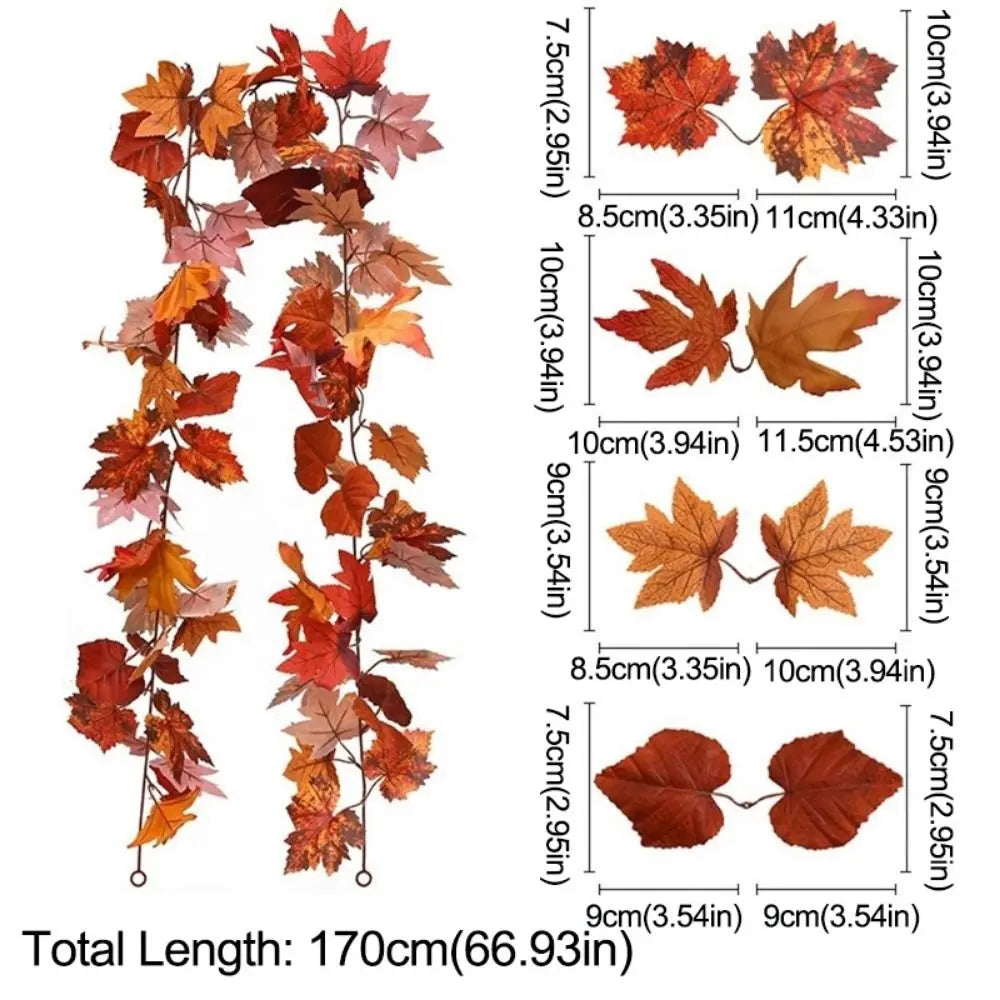 Creative Red Autumn Maple Leaves Realistic 1.7m Artificial Maple Garland Lifelike Silk Maple Leaves Maple Leaf Plant Decoration Vue