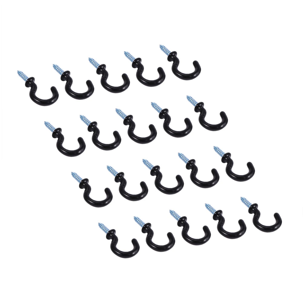 ABKW-100 Pcs 1.1 Inch Cup Mug Hooks Shouldered Metal Screw-In Plastic Coated Hanging Black Vue