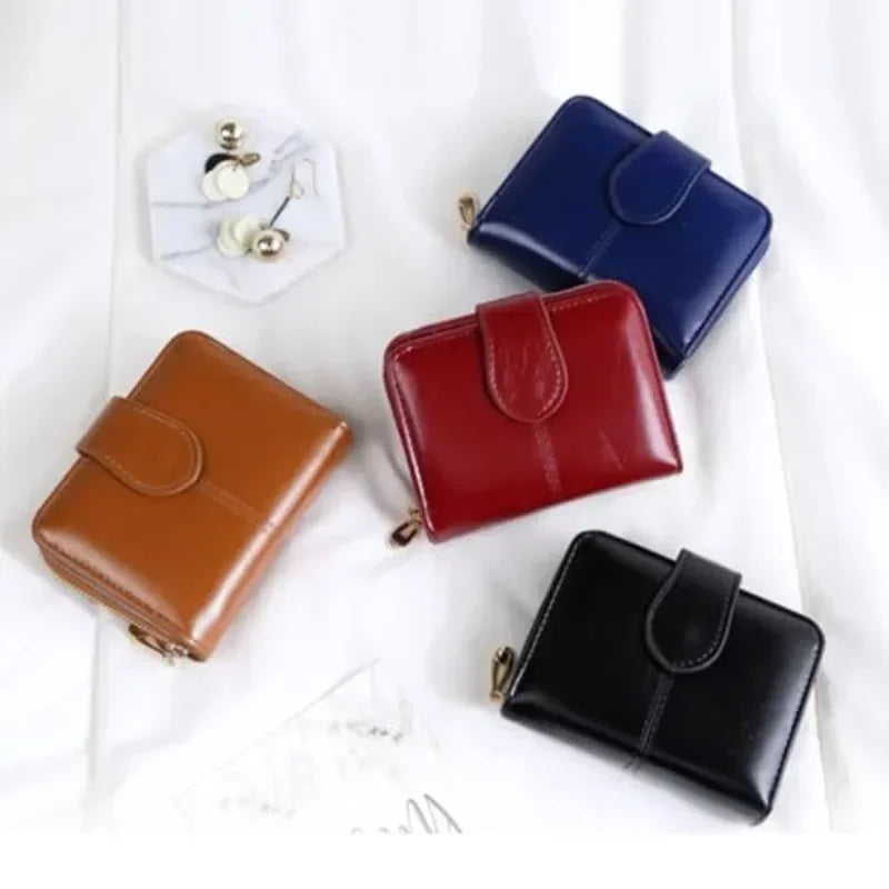Eco Memos 7PCS Small Women Wallet Leather Bifold Purse with ID Window RFID Blocking Genuine Leather Clutch Wallet (Wine Red) Vue