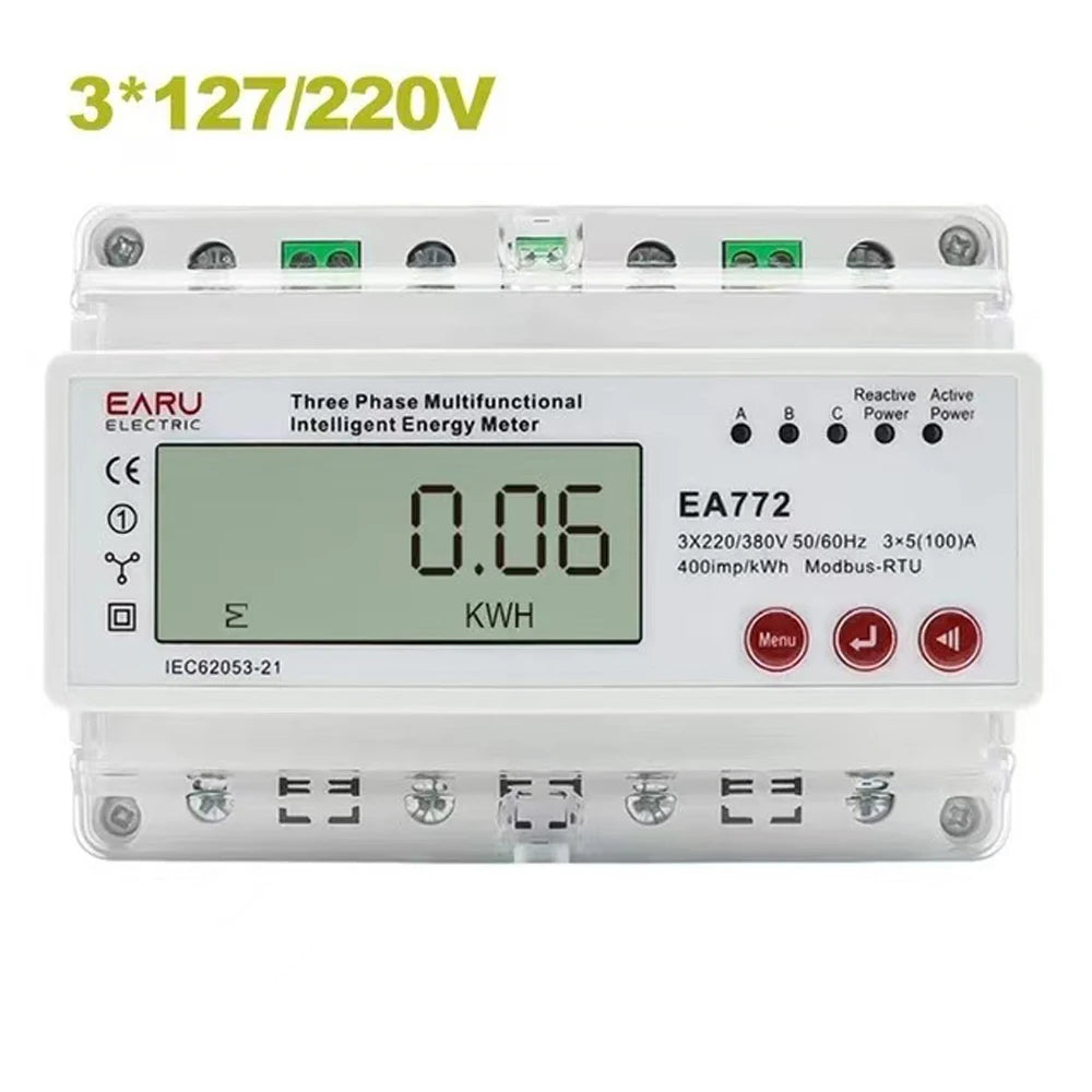 3 Phase Multifunction Smart Electronic Bidirectional Energy Power Over Under Current Voltage kWh Meter with RS485 Communication Vue