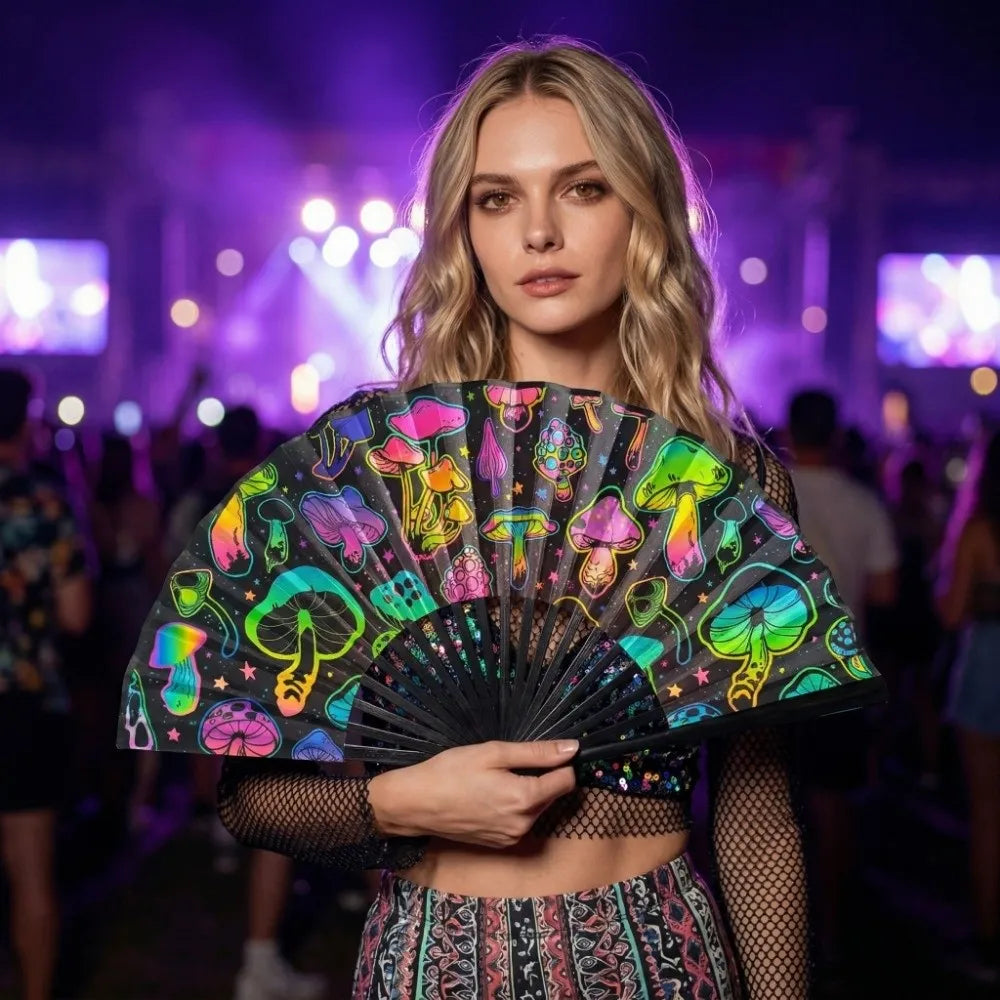European Style 23 Cm Kung Fu Fan Gradient Colorful Large Dance Fan Foldable Personality Hand Rave Fan Music Vue