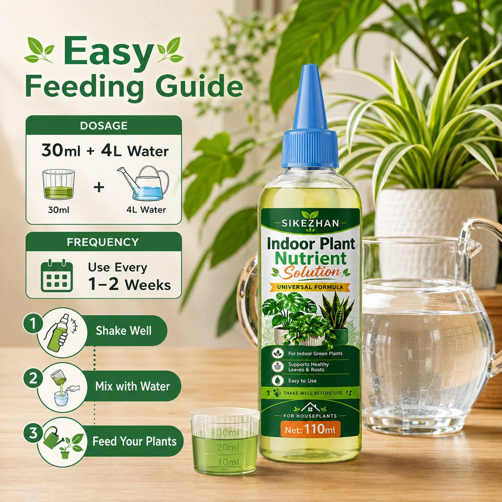SIKEZHAN Indoor Plant Nutrient Solution 110ml Universal Liquid Plant Food for Houseplants Green Leaves Roots Easy Use Vue