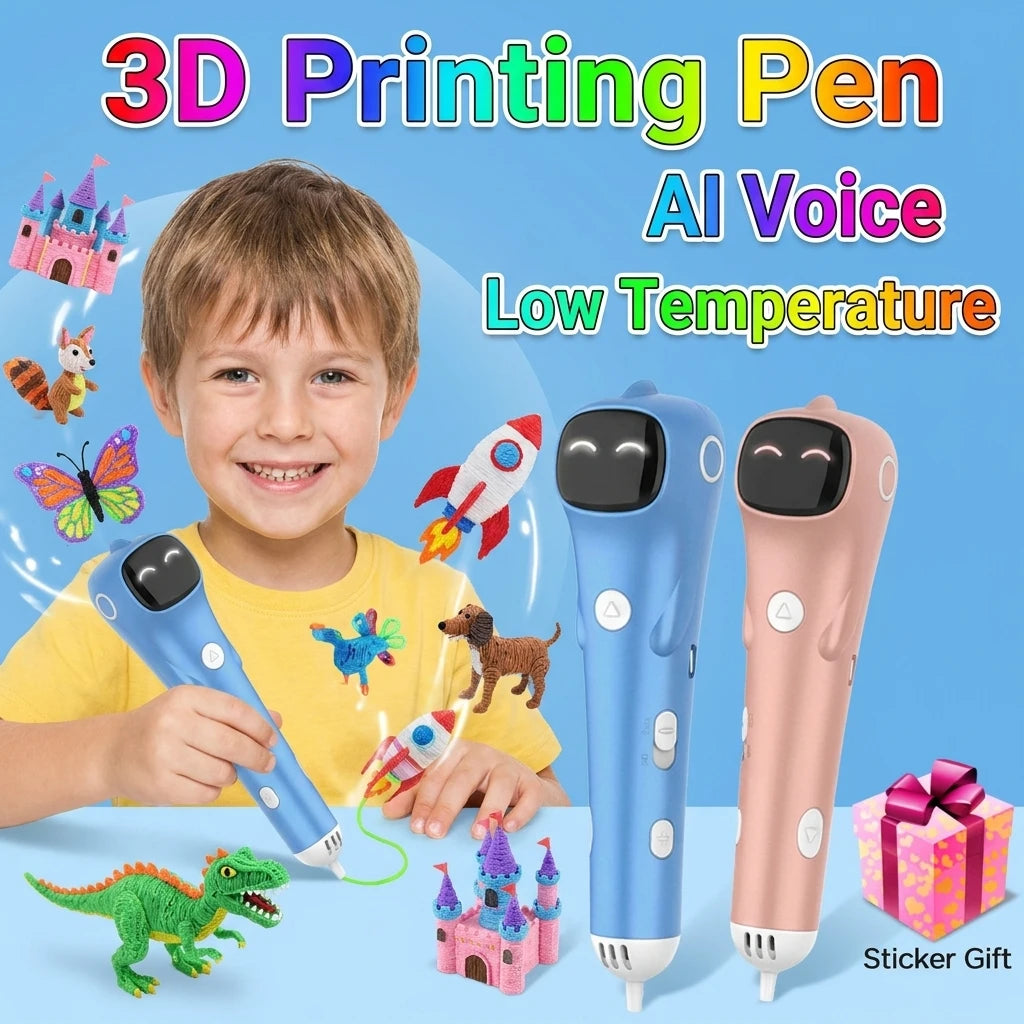3D Printing Pen Low Temperature Built-in Battery Voice Broadcast 1.75mm PCL Filament 3D Pen Drawing DIY For Kids Grils Boys Gift Vue