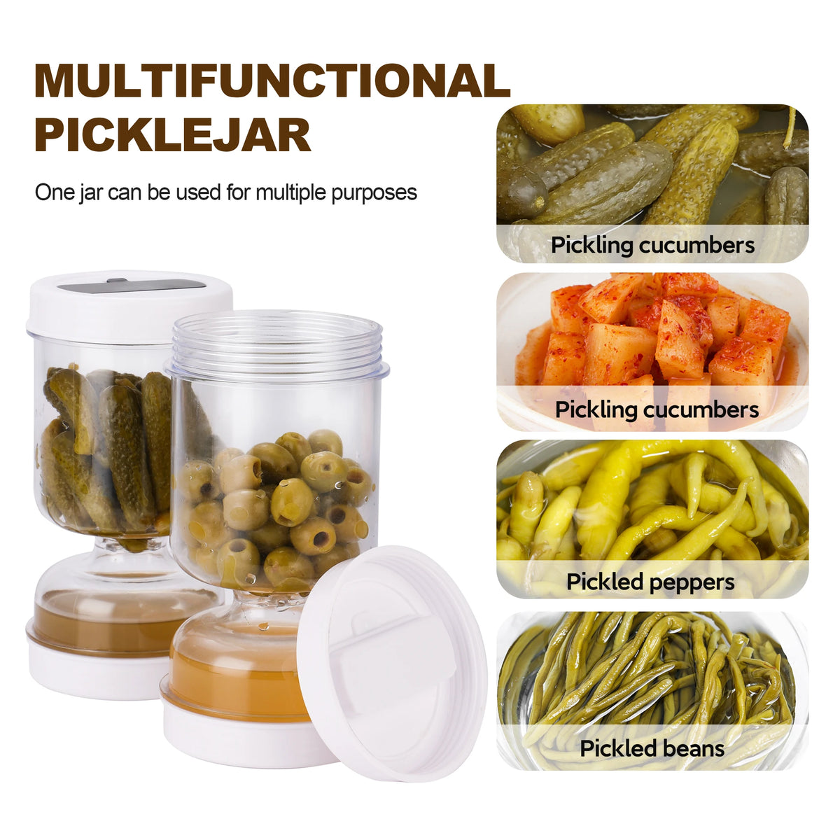 New Olive Container Hourglass Jar with Strainer Flip Pickle Container Olive and Pickle Strainer Jar, for Airtight Food Storage Vue