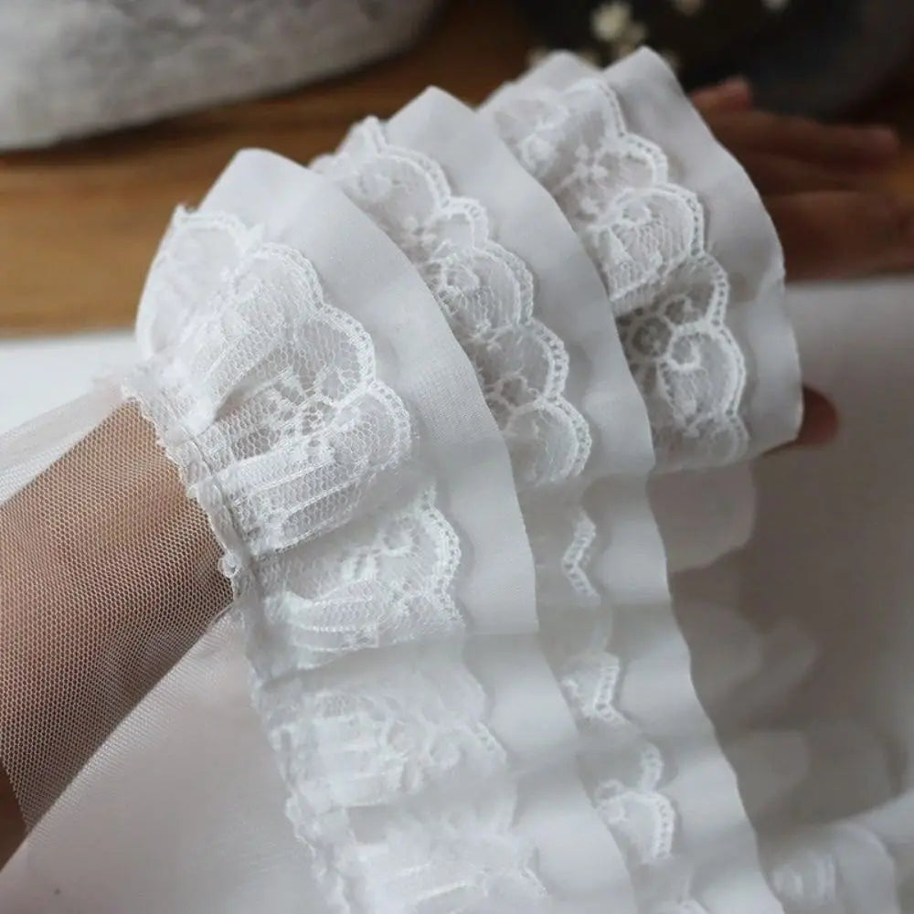 Luxurious Pleated Mesh Chiffon Fabric Exquisite Soft Chiffon Edge Lace Three Layers 3D Tulle Tulle Lace Fabric Trim Ribbon Cuffs Vue