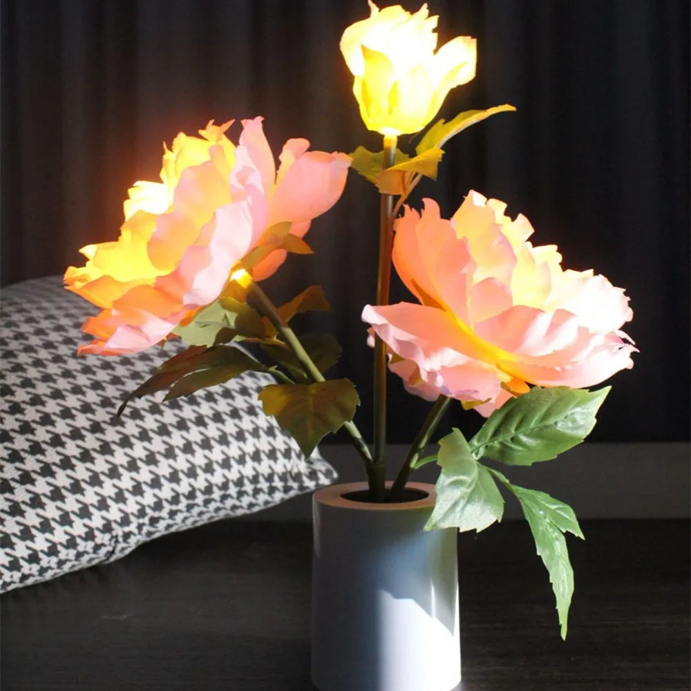 Night Light Battery Power Peony Flower Lights Interior Lighting Bedroom Bedside Desktop Decoration Table Lamp Night Lamps N007 Vue Pink