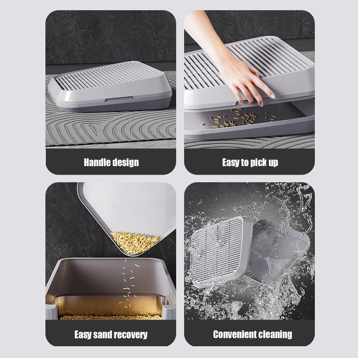 35x31cm Function Litter Box Step Cat Litter Catcher Mat Ramp Double Layer Elevated Tray w/ Filter Non-Slip Trapper Easy Cleaning Vue