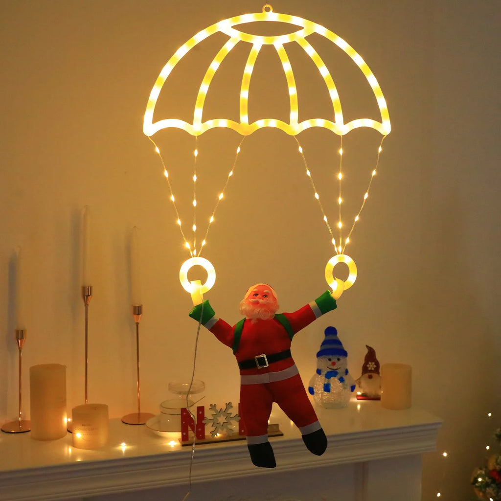 Creative Parachute Santa LED Lights,USB+Remote 8 Modes,Indoor/Outdoor Xmas Party Wedding Fireplace Decor, Perfect Christmas Gift Vue