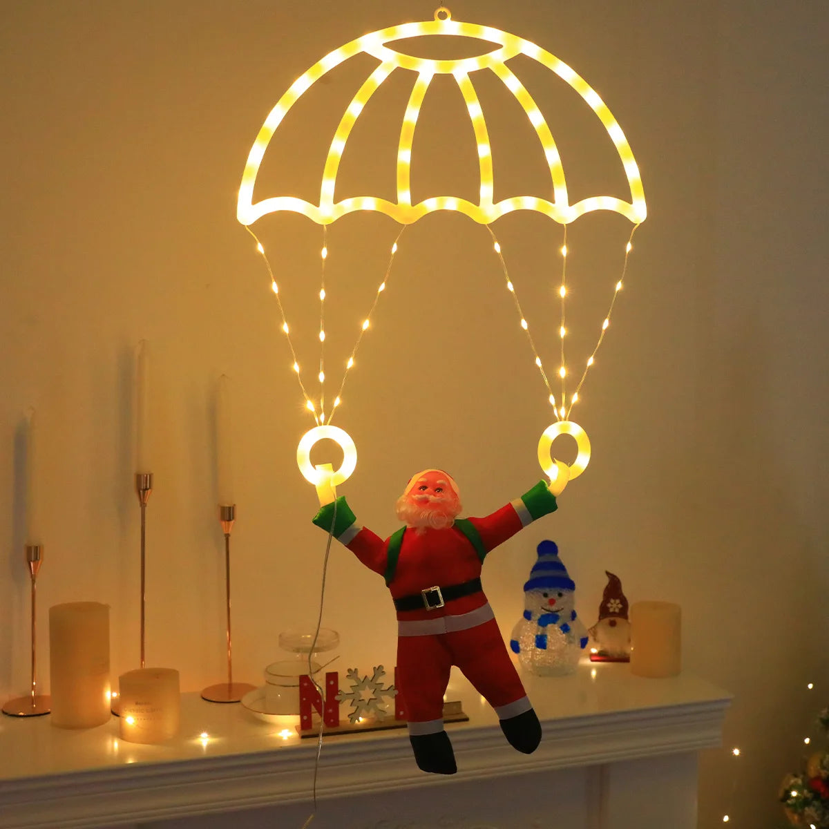 Creative Parachute Santa LED Lights,USB+Remote 8 Modes,Indoor/Outdoor Xmas Party Wedding Fireplace Decor, Perfect Christmas Gift Vue