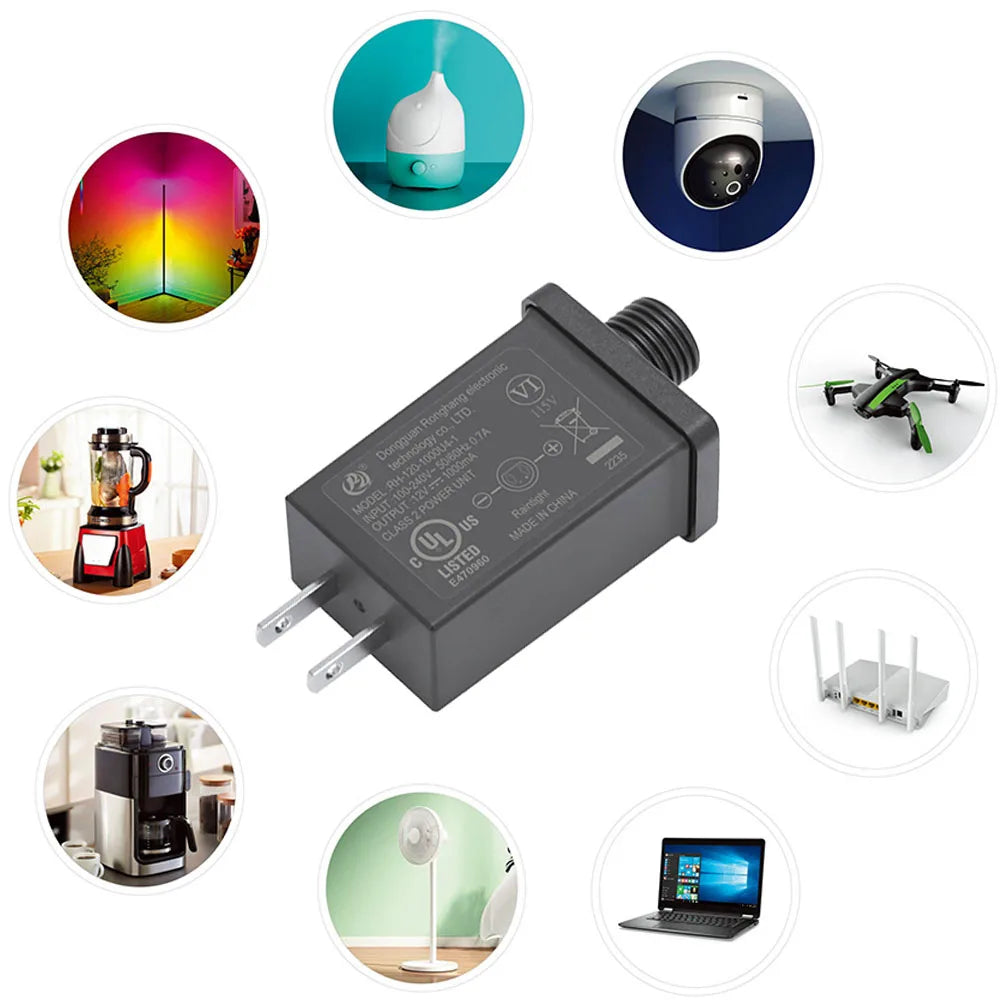 12V 1A Output Class 2 Power Supply Converter IP44 Waterproof Transformer LED Adapter US Plug Replacement Yard Inflatable Adapter Vue