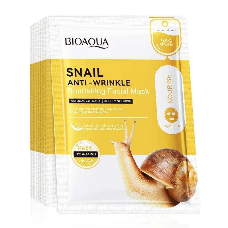10Pcs Bioaqua Snail Face Mask Moisturizing Brightening Firming Hydrating Skincare Facial Masks Face Sheet Mask Skin Care Vue Default Title