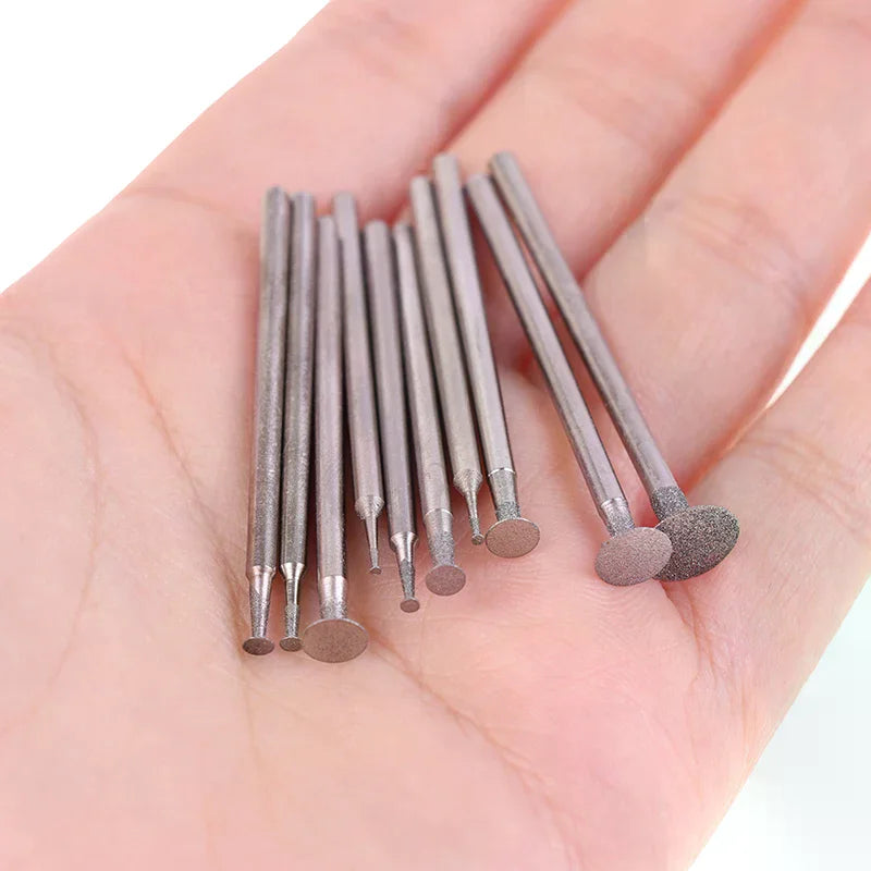 10PCS Ultra-Thin T Head Shank Diamond Mounted Point Stone Jade Carve Polish Engrave Tools Set Grinding Bit Accessory Vue