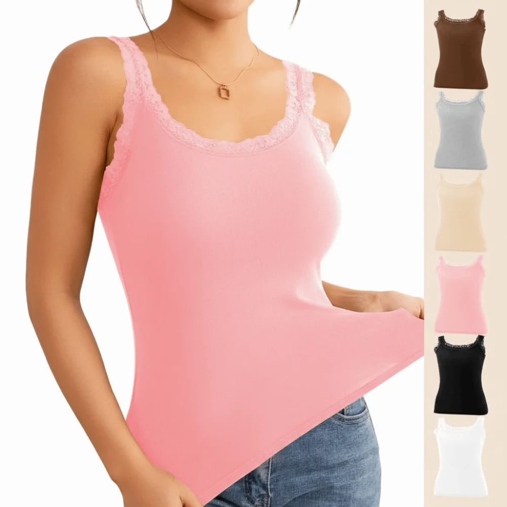 Casual U Neck Summer Tank Tops Sleeveless Lace Cami Shirt Underwear Vue