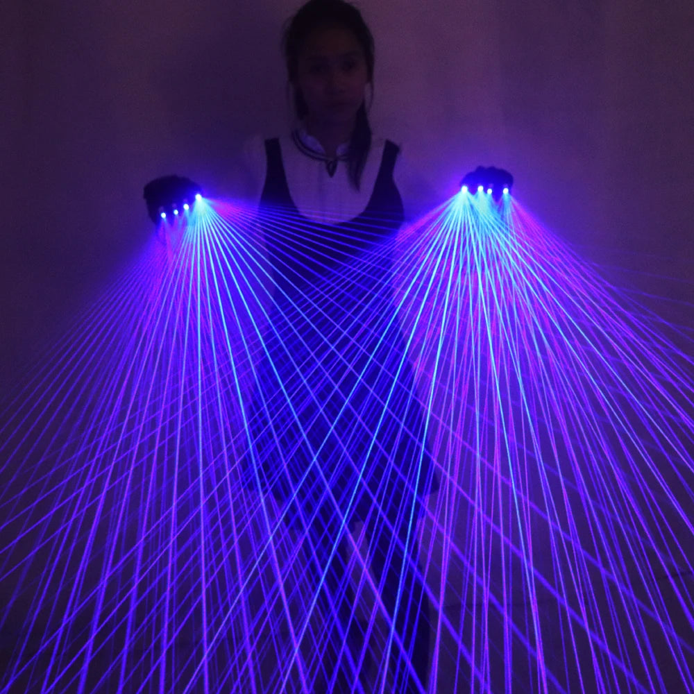 2 in 1 Blue Laser Gloves Multi-line Lazer Mitten Ray Gloves Rechargeable Rave Professional Stage Performance Costume Customizabl Vue