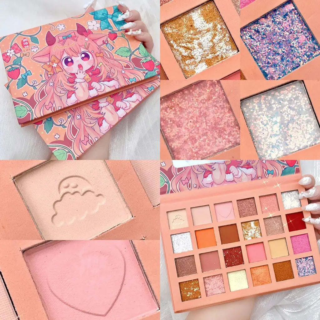 24 Colors Strawberry Girl Eyeshadow Palette Glitter Pearlescent Eyeshadow Waterproof Eye Pigment Plate Makeup Female Cosmetics Vue