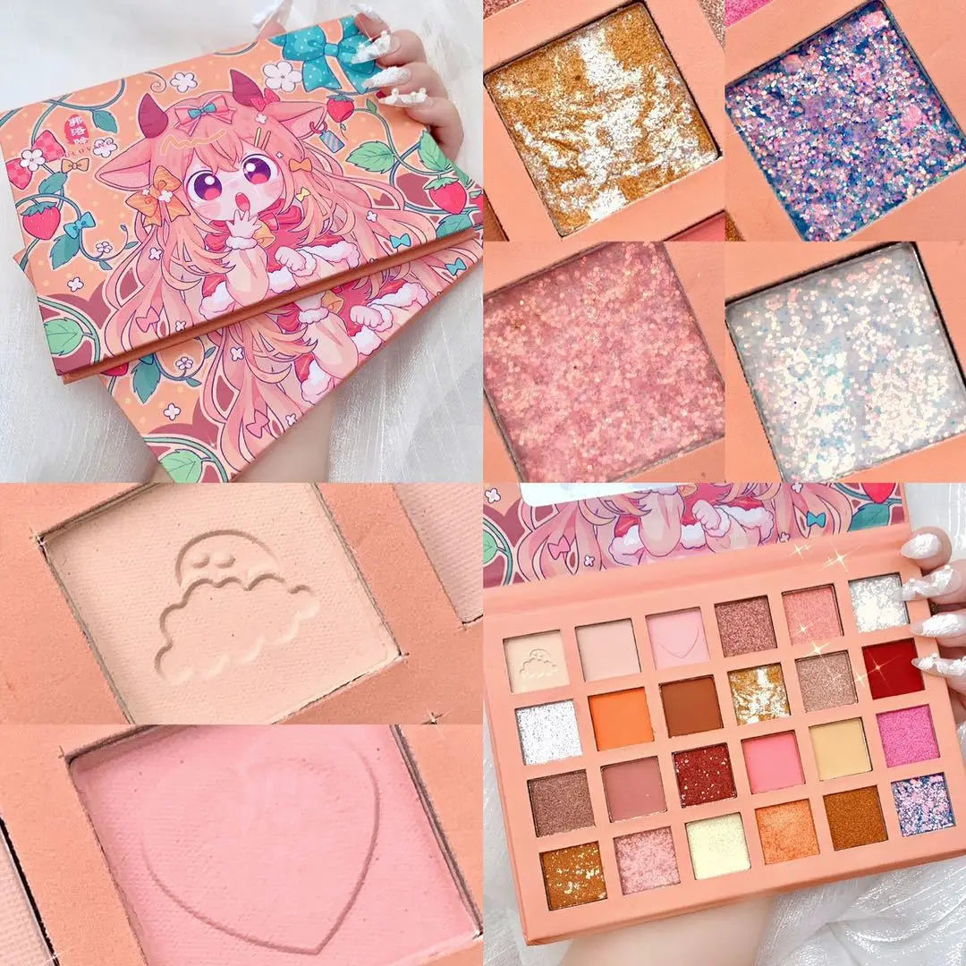 24 Colors Strawberry Girl Eyeshadow Palette Glitter Pearlescent Eyeshadow Waterproof Eye Pigment Plate Makeup Female Cosmetics Vue