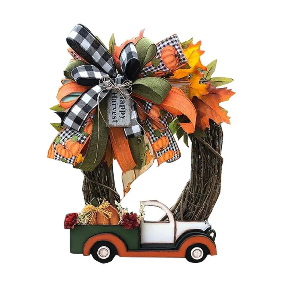 Halloween Farmhouse Wreath Decorations Vintage Thanksgiving Pumpkin Truck Wreath Window Door Wall Hanging Decor Vue MULTI