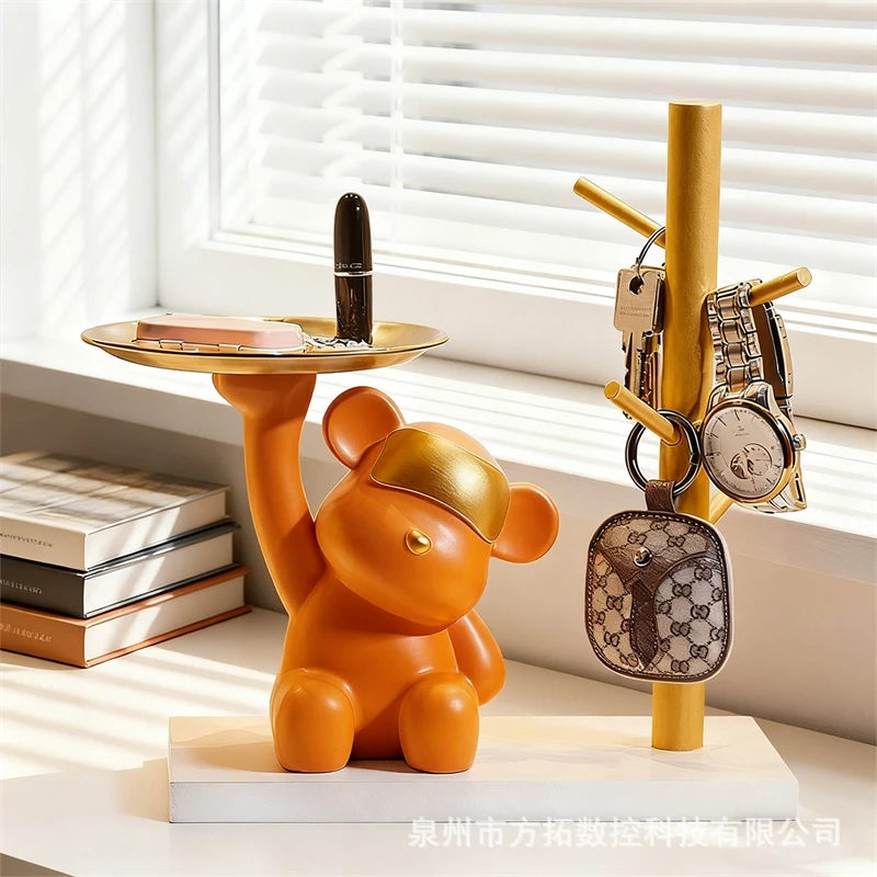 Covering Eyes Bear Key Tray Decorative Catchall For Living Room Entryway Console Table Shoe Cabinet Home Accent Gift For Women Vue