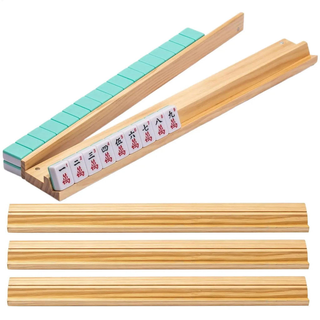 4 Pcs Non-Slip Wooden Mahjong Racks With Pushers, 45CM Durable Tile Holders & Push Tools For Family, Travel & Outdoor Game Fun Vue