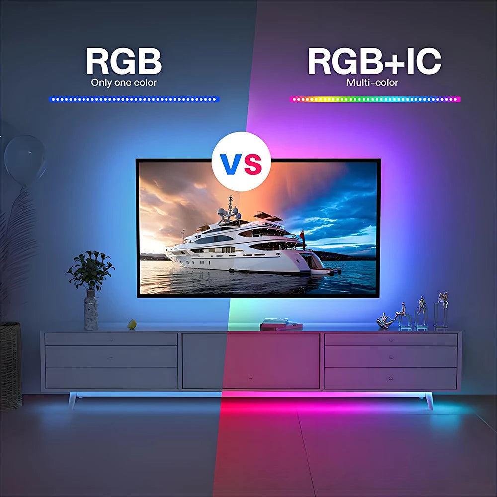 1-20M LED Strip Lights WS2812B RGBIC Music Sync Remote APP Control 5V USB Flexible Ribbon for Bedroom Party TV Backlight Decor Vue