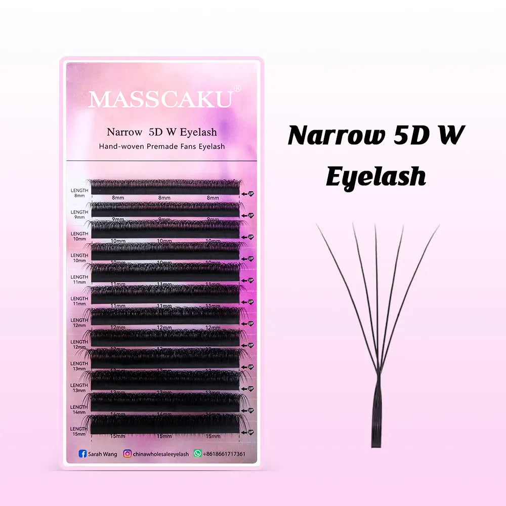 MASSCAKU V Shaped Eyelashes 3D-5D Narrow Premade Fans Lashes 0.07mm 8-15 Mix Fluffy Faux Mink W-Shaped Eyelash Extensions Beauty Vue Narrow 5D W Shape D 0.07mm|MIX