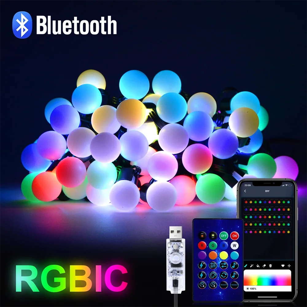 WS2812B RGB LED String Garland Light 10m 5m Smart IC APP Bluetooth Remote Fairy Lights Dreamcolor Garden Party Christmas Decor Vue