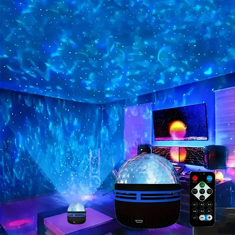 USB 5V Galaxy Aurora Projector Light Auto Rotating RGB Night Lamp Remote Control For Bedroom Gaming Room Home Theater Decor Vue Water Wave black USB Plug