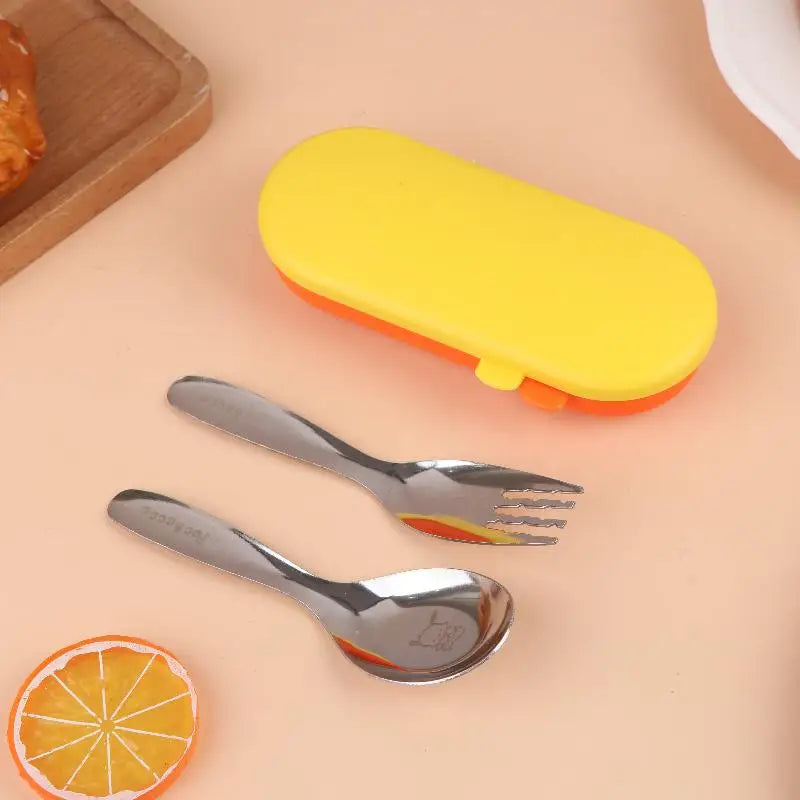 Stainless Steel Spoon Fork Set Short Handle Children's Tableware Household Baby Food Spoon Soup Spoon〔CC11〕 Vue A1