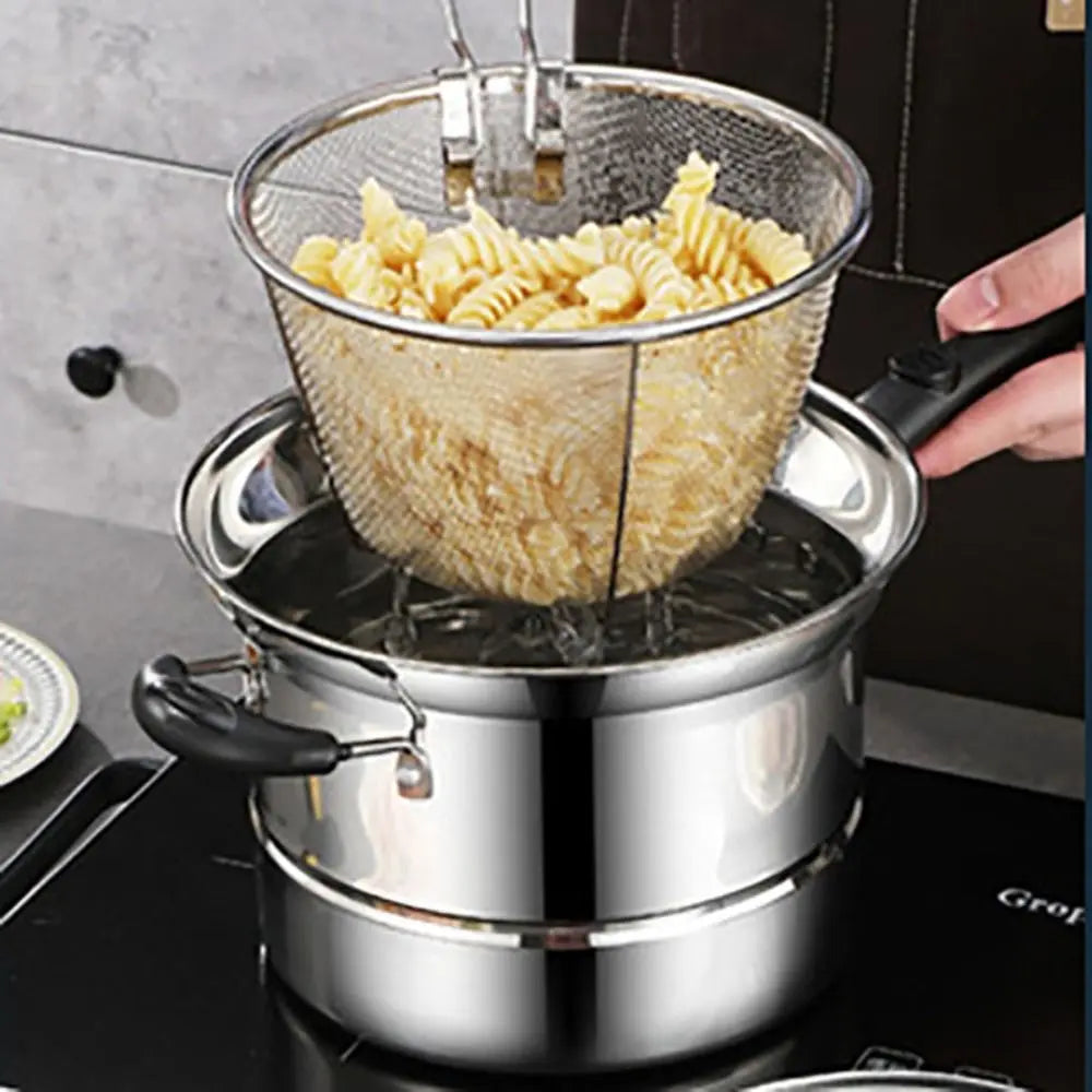 Household Stainless Steel Deep Fryer Pot with Frying Basket and Steamer Visible Lid Pasta Pot Japanese Stockpot Tempura Vue