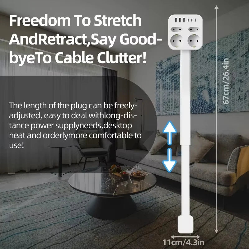 Power Outlet Extender Power Socket Expander 2xAC Sockets 1xUSB A 1xUSB C Plug and Play 180 Degree Rotatable Versatile for Sofa Vue