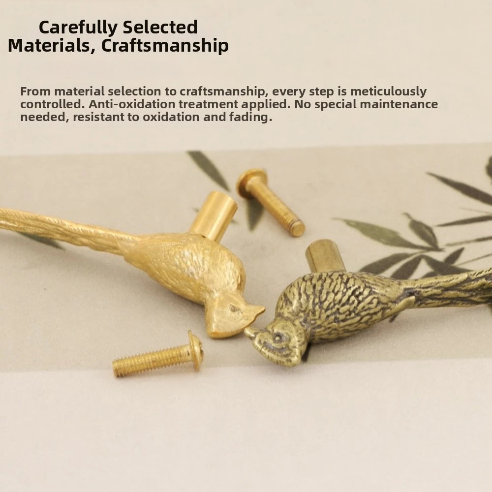 Retro Longtail Bird Brass Handle Vintage Furniture Hardware Cabinet Door Knobs Push-pull Gold Wardrobe Drawer Pulls Furniture Vue