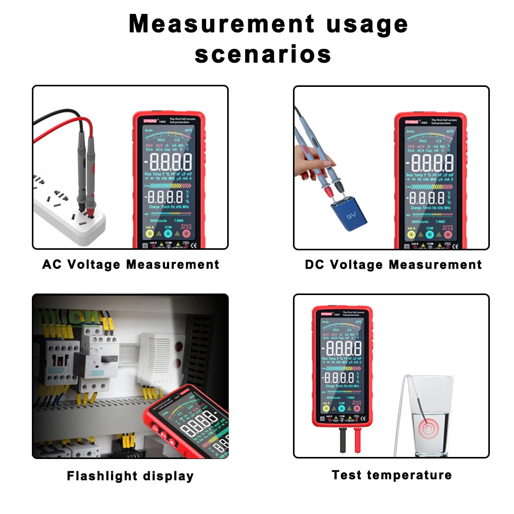 USB Rechargeable Smart Multimeter 6000 Counts TRMS Touch Screen Voltage Current Resistance NCV Measurement Electrical Instrument Vue