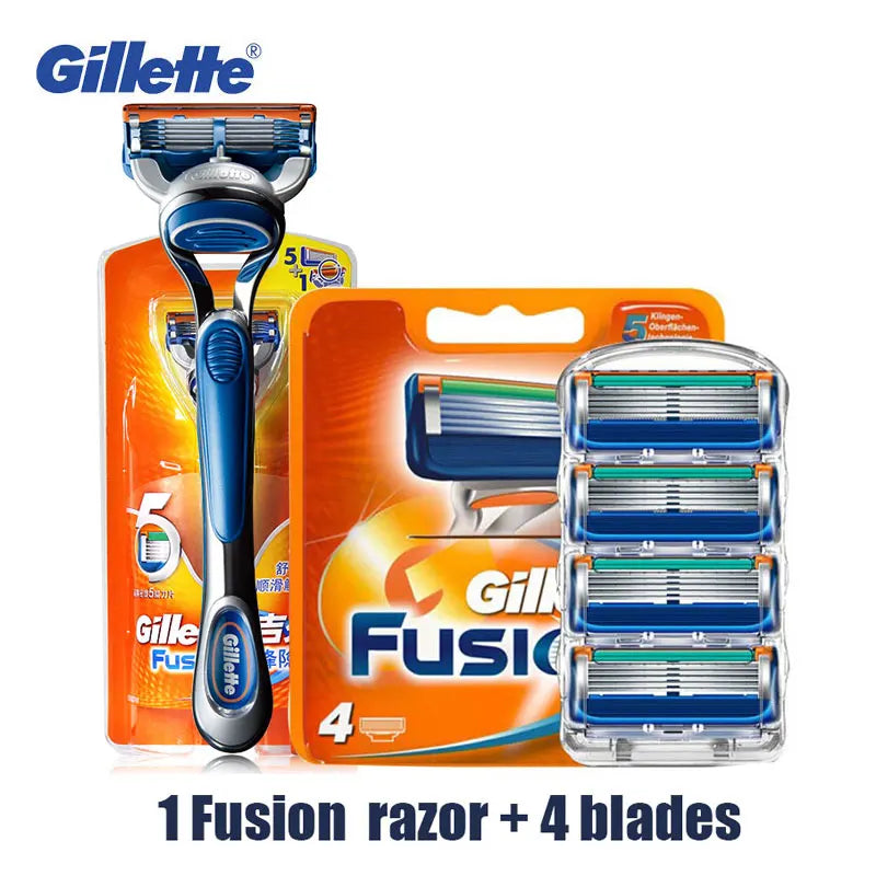 Original Gillette Fusion Razor for Men Face Hair Beard Shaving Manual Shaver Cassettes Replacement Razor Heads 5 Layers Blades Vue 1holder 4blade