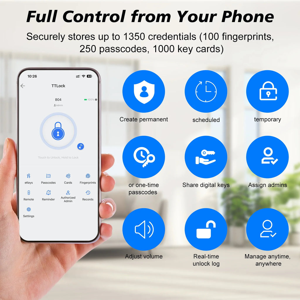 TTLock Smart Fingerprint Door Lock Keyless Entry Electronic Digital Handle Bluetooth APP Passcode RFID Card Gateway Security B04 Vue