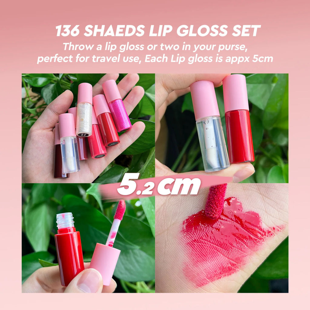 136pcs/set Lipgloss Samples Set Glossy and Matte Lip Gloss Kit Print Your Logo on Gift Box Liquid Lipsticks Wholesale Vue