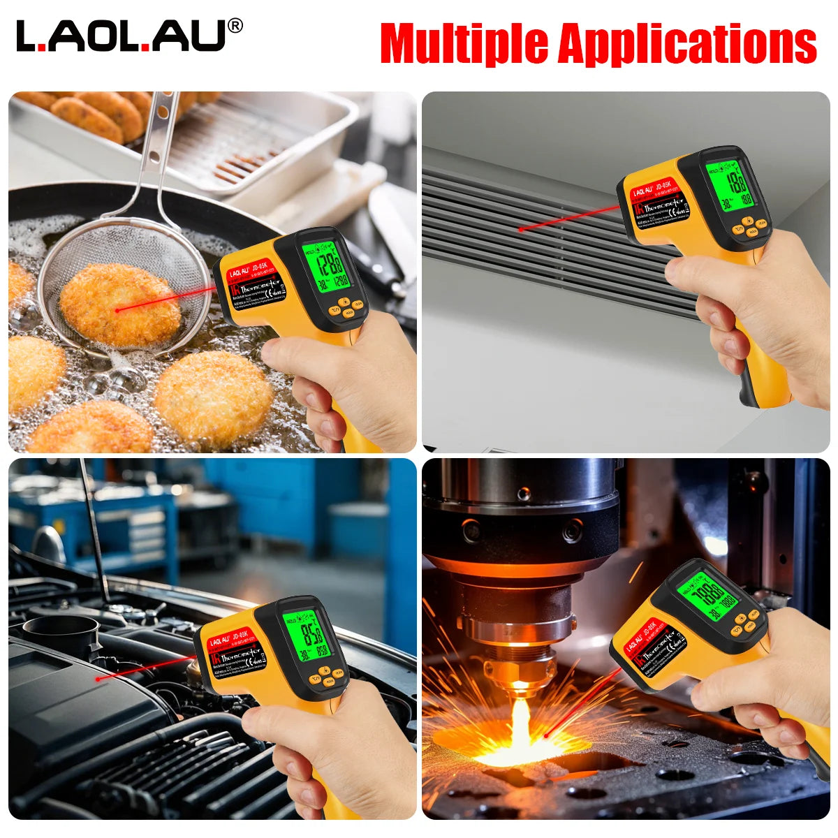LAOLAU JD05 JD05K K-Type Infrared Thermometer -58°F~1472°F Handheld Non-contact Laser Temperature Gun RH% Adjustable Emissivity Vue