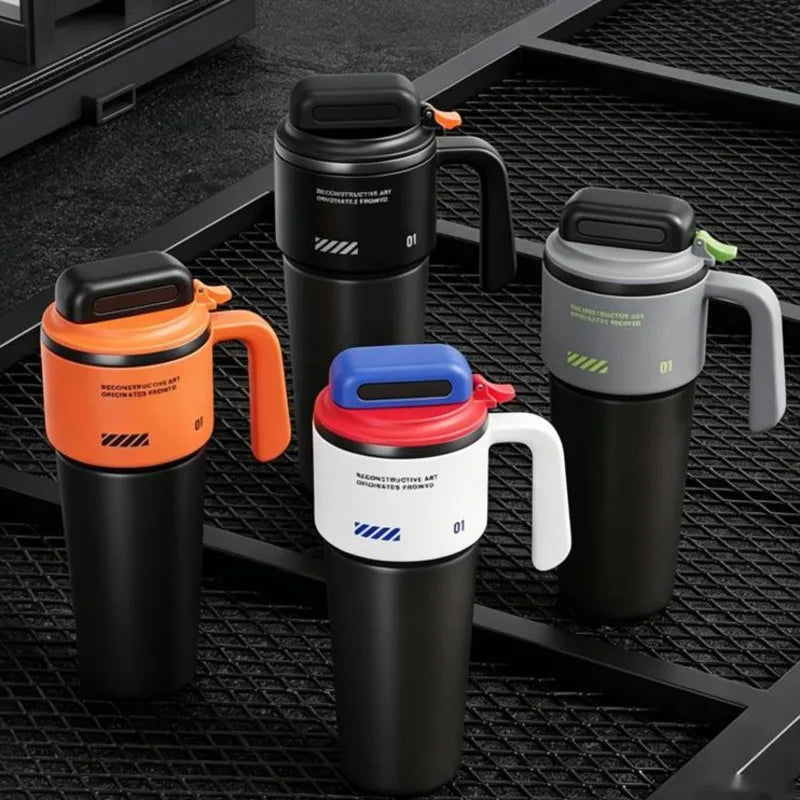 Insulated Stainless Steel Travel Mug Jumbo Capacity One Hand Quick Open Handle Flask For Car Office Holiday Gift For Adults Vue