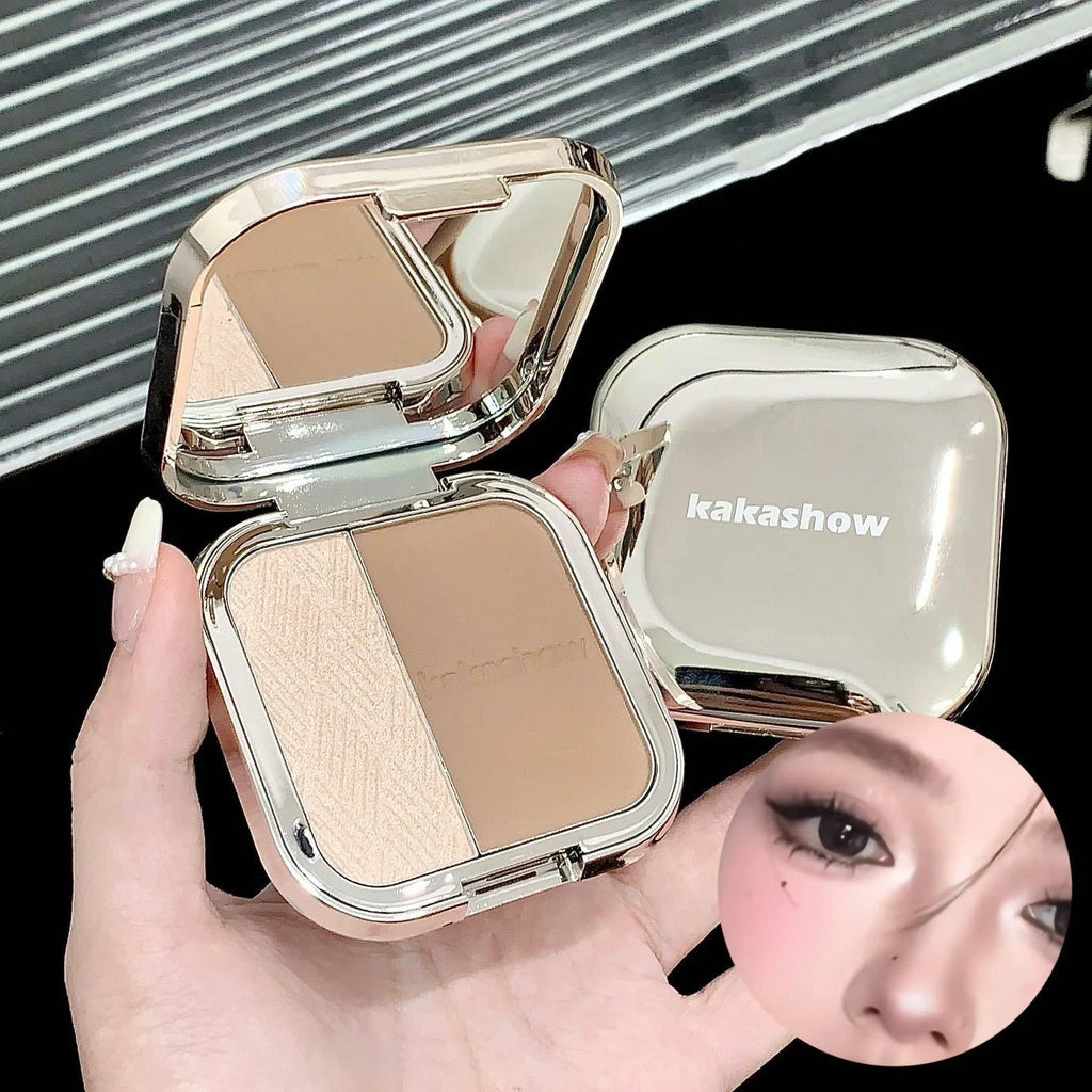 2-in-1 High-gloss Contouring 2-tone Matte Facial Brightening Three-dimensional Nose Shadow Eyeshadow Palette Korean-style Makeup Vue 1Pc 8.3g
