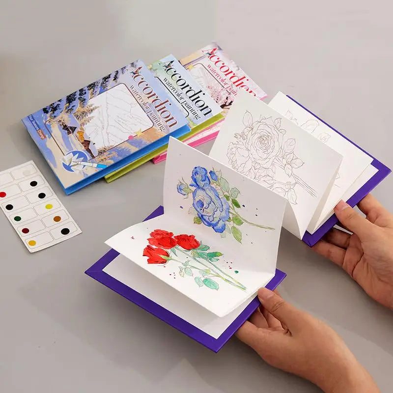 Portable Watercolor Coloring Book for Kids Foldable Art Drawing Sketch Pad Graffiti Notebook for Educational Travel Activities Vue