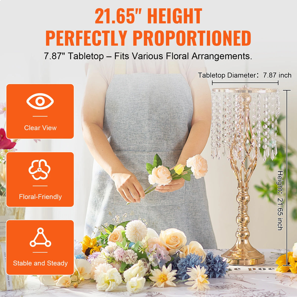 SucceBuy Tall Crystal Wedding Flower Stand Metal Wedding Centerpiece Vase Gold Flower Holders Floral Display Rack for Wedding Vue