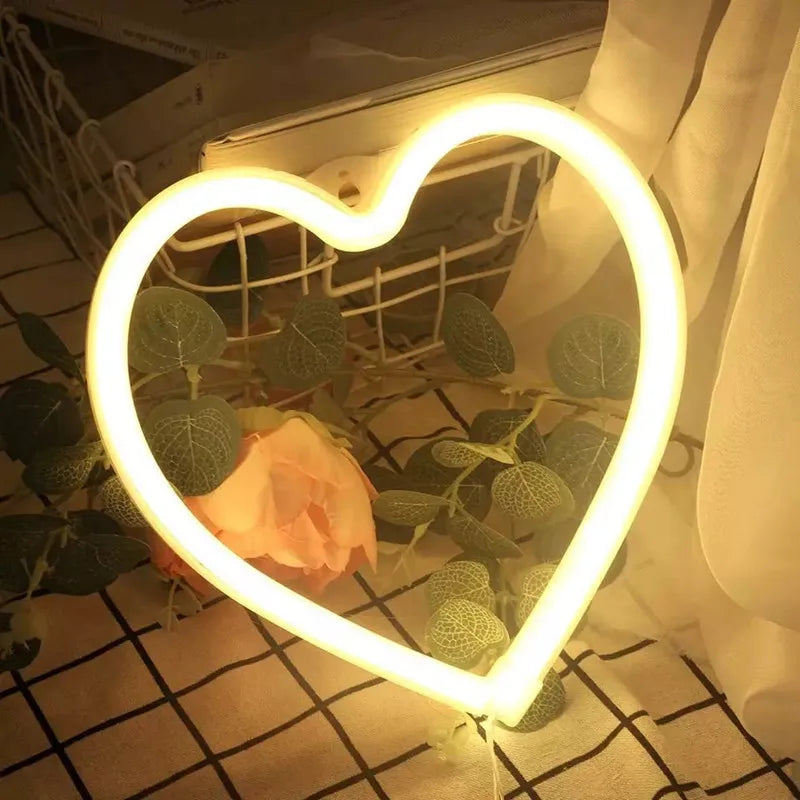 Heart Shape LED Neon Light Sign Wall Mounted Night Light for Valentine's Day Wedding Bar Bedroom Living Room Atmosphere Lighting Vue AA battery or USB warm