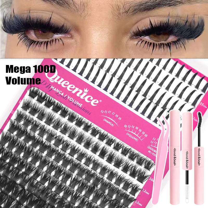 QUEEINIC Lash Clusters Kit Lash Spikes Eyelash Clusters Volume Individual Lashes DIY Spiky Lash Extension Manga Clusters Eyelash Vue