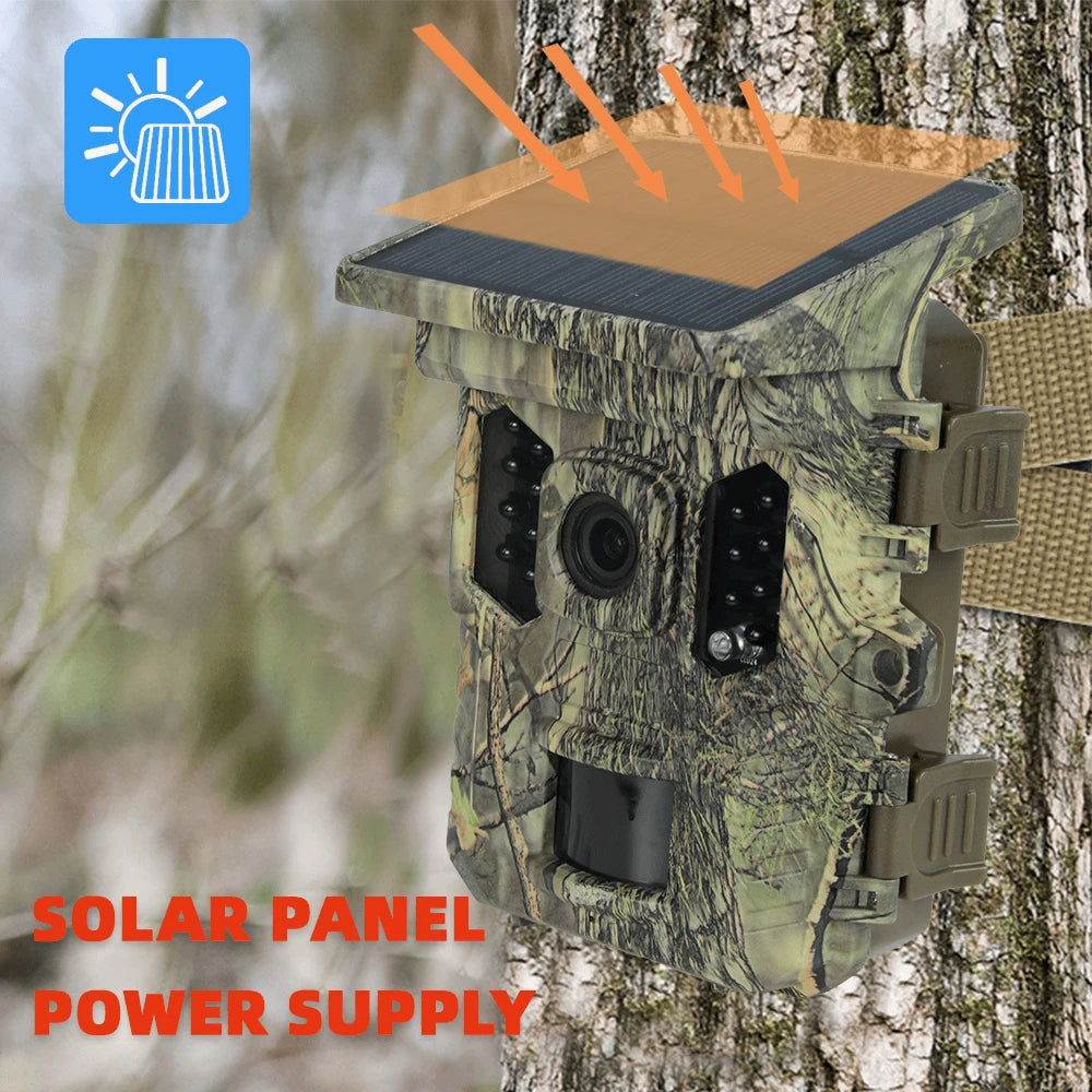 Wildlife Camera Solar Energy Trail Cam 4K with 1080P Night Vision Waterproof BT WiFi APP 16MP Game Camera with Motion Activation Vue