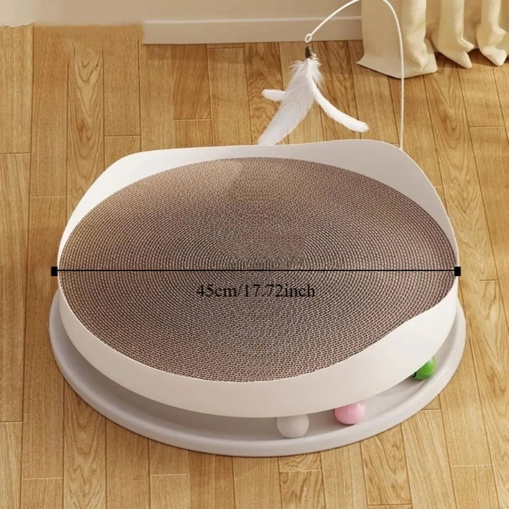 Wear Resistant Cat Scratch Board Stable Round Cat Scratching Bed with Bell Balls with Feather Cats Scratching Post Indoor Play Vue
