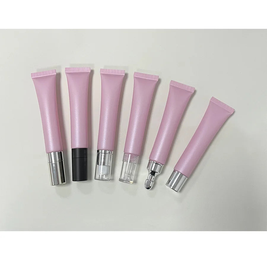 Lip gloss Tubes Empty Cosmetic Container Pink Luxury Bottle Soft Rotary Switch Plastic PE Squeezable Tube Zinc Alloy Head 50pcs Vue