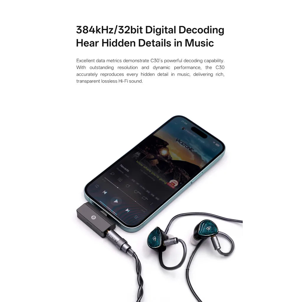 BQEYZ C30 Portable DAC Amp USB-C 3.5mm 4.4mm HiFi 32bit 384kHz Portable DAC Amplifier Vue
