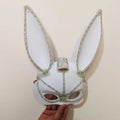 Halloween LED Light up Bunny Mask Mixed Colours Double Cross Eyes Cute Plush Bunny Party Spoof Mask Photo Props for Halloween Vue White