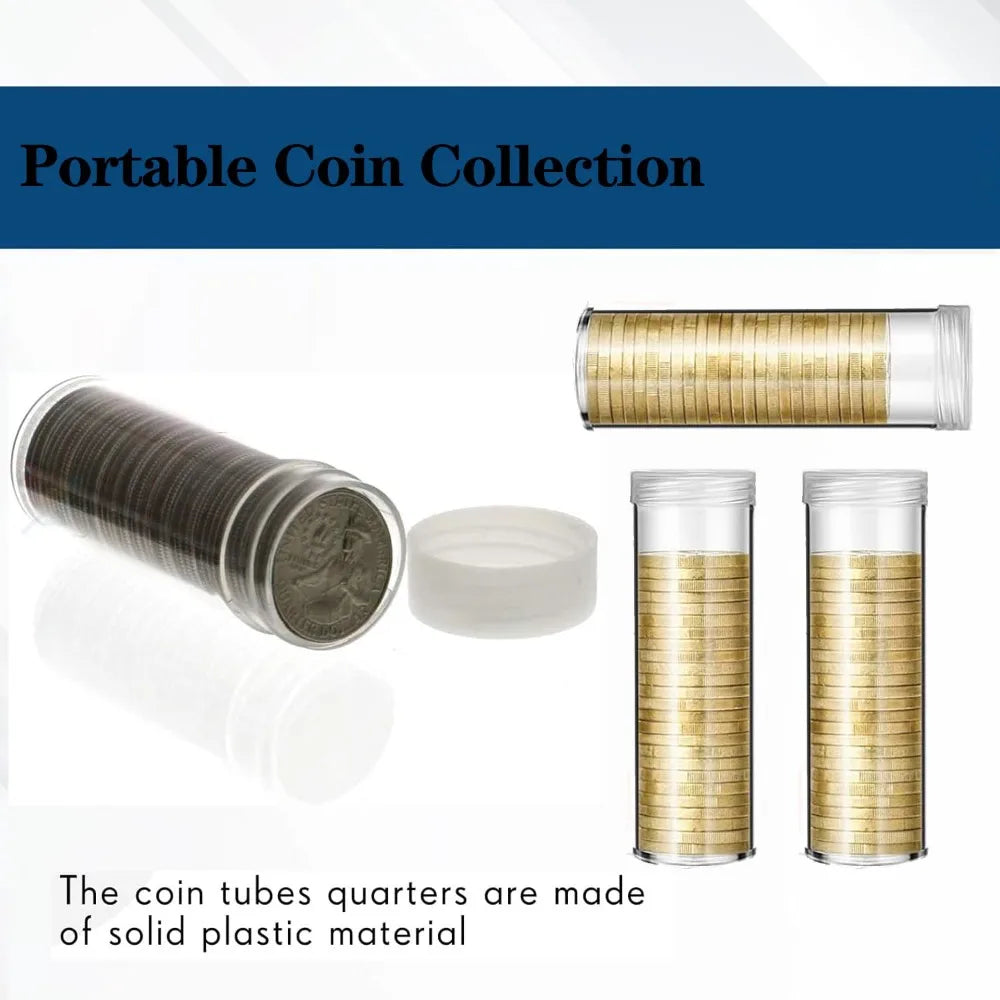 10pcs Coin Tubes Round Clear Plastic Storage Tubes Dollar Size Storage Tube Holder Threaded Cap with Two Coin Pads for Collector Vue