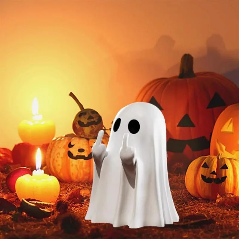 Cute Middle Finger Ghost Statue,Small Halloween Decor for Home,Centerpiece for Coffee Table,Adorable Horror Figure,Shelf Decor Vue